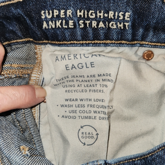 American Eagle Super High Rise Ankle Straight Dark Wash Size 00 Short Stretchy - Picture 9 of 14